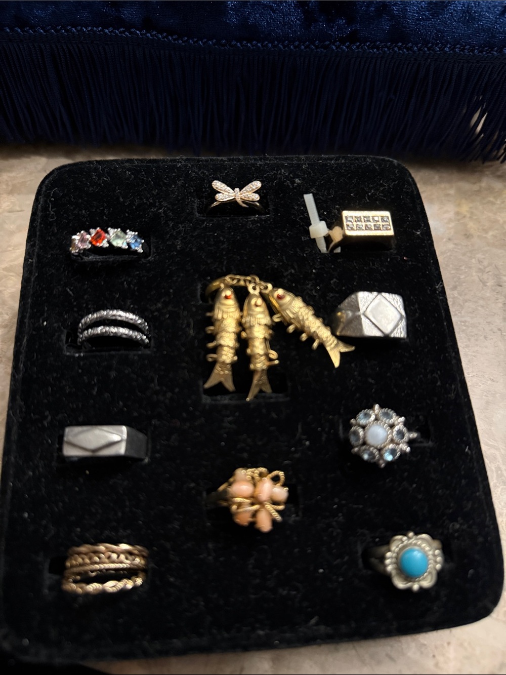 Vintage collection lot of 10 unusual rings, silver, and gold tone some marked
